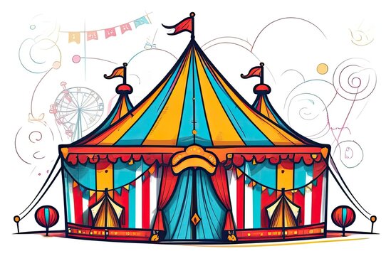 Entertainment Pavilion. A whimsical carnival tent with a lively atmosphere, suitable for celebrations, parties, and entertainment concepts.