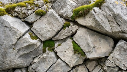 rough natural texture of a grey limestone with cracks and moss