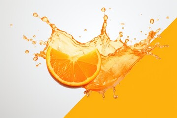 Fresh orange slice dropping into clear water. Ideal for food and drink concepts