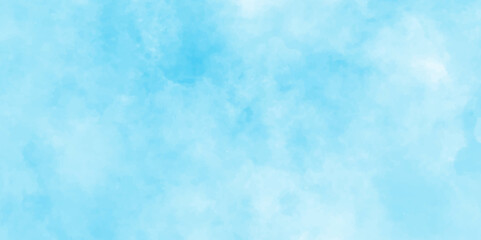 Panoramic grunge texture with color blue, sky of winter morning with clouds, Grungy ink canvas of cloudy sky, Hand drawn or painted blue watercolor on canvas with clouds.