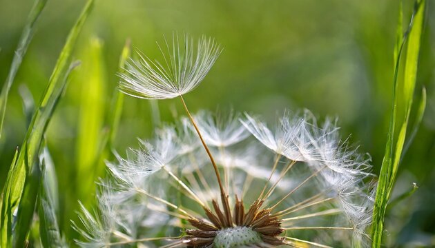 taraxacum officinale dandelion ripe fruit seeds of a flowering plant close up on a blurred grass background