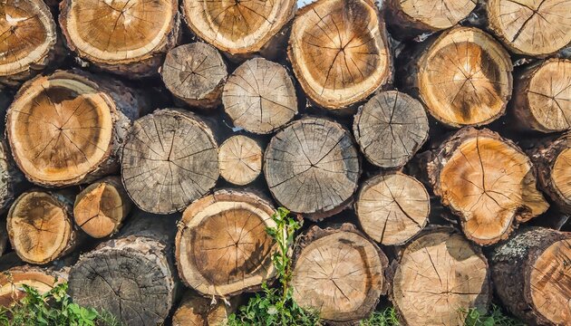 wooden natural sawn logs as background