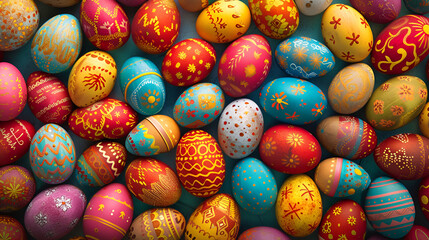 Fototapeta na wymiar Festive background of colorful Easter eggs