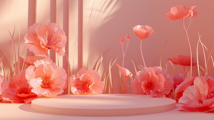 Serene coral poppies with pastel background