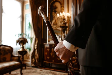 Fototapeten Gentleman's Prestige, Classic Suit and Elegant Cane in a Luxe Setting © Svetlana