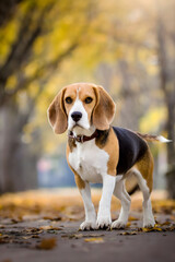 Beagle enjoying a peaceful autumn day on a park bench