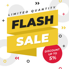 Flash Sale in White and Yellow Background With Discount Up to 5%. Vector illustration. 5% off Limited Quantity.