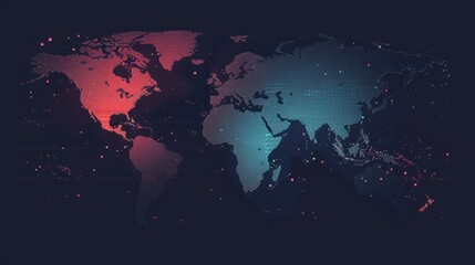 Vibrant halftone world map: creepy dotted design with distinct continent colors - vector illustration - obrazy, fototapety, plakaty