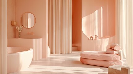 Modern minimalist peach bathroom interior - obrazy, fototapety, plakaty