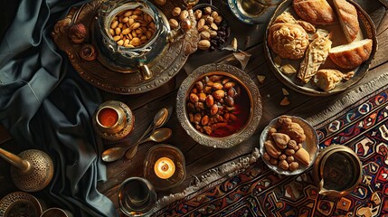 Fototapeta na wymiar Traditional middle eastern tea setting with delicacies