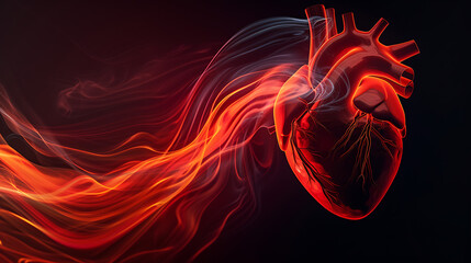 An abstract representation of a human heart, created with flowing red lines on a black background, pulsating with life.