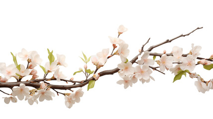Tree branch flower photo overlays with delicate blossoms gracefully placed on branches, creating a serene and enchanting atmosphere against an empty white background