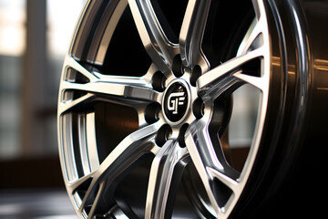 Close-up View of Sleek and Polished GT Wheels, Symbolizing Robust Build and High-performance Engineering - obrazy, fototapety, plakaty