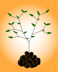 An apple tree with leaves on a hill. A branching tree with green leaves. The tree is growing on a hill. Vector illustration EPS10.