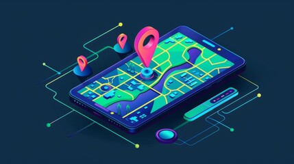 Discover the futuristic charm: isometric gps tourist map on smartphone app - navigating townscapes with ease