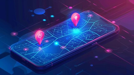 Discover the futuristic charm: isometric gps tourist map on smartphone app - navigating townscapes with ease