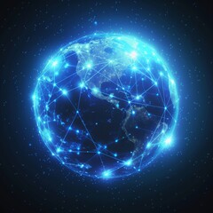 Naklejka na ściany i meble Illuminated Digital Network Globe with Blue Neon Lines