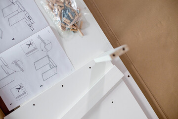 Instructions for assembling furniture with all existing individual parts. Assembly of furniture.