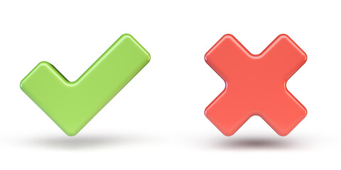 Green correct and red incorrect sign 3D