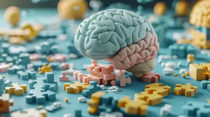 Fotobehang Colorful puzzle brain representing neurodiversity and cognitive diversity concept. © Ilja