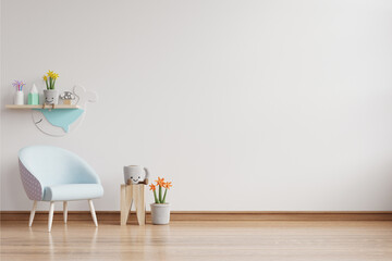 room with a chairs, wall decor