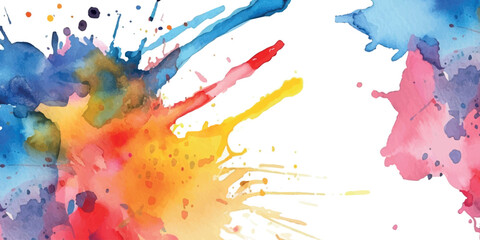 Red blue yellow watercolor background. Colorful splash with copy blank space for text. Panorama header. Ethereal colors. Subtle and delicate surface.