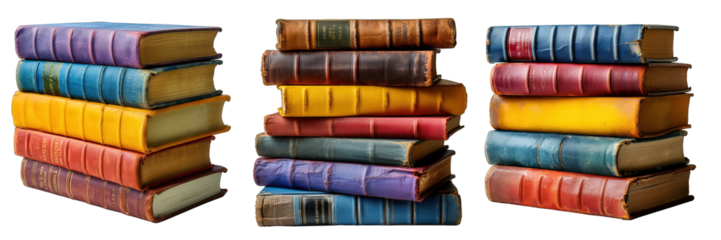 stack of old books isolated on transparent background ,old literature png ,generative ai