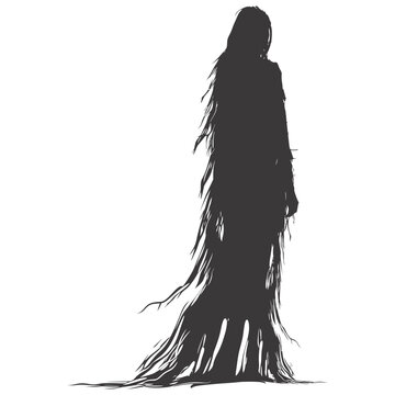 Silhouette Native American Woman Black Color Only Full Body