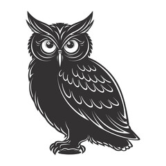 Silhouette owl animal black color only full body 