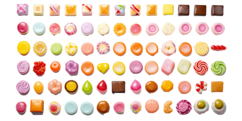 Collection of candy isolated on a white background as transparent PNG
