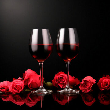 Romantic Celebration Of Valentines Day - With Wine And Roses