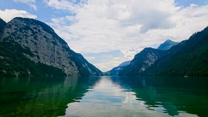 Konigssee, Germany - 06.16.2018: View of Konigssee from St. Bartholomew's Church on a sunny day