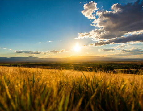 Beautiful sunset over a field in Santa Fe, New Mexico