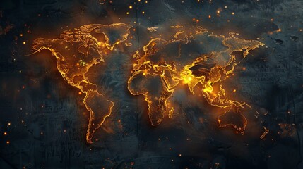 Illumination: stunning world map glowing with lights against dark background