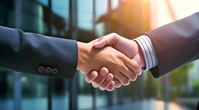 Businessmen shaking hands in close proximity, signifying agreement