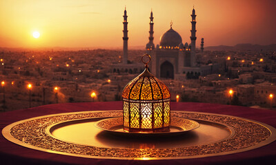 Beautiful shining Eid-al-fitr background, Islamic background, islamic ramadan celebration, Islamic elements template, AI generative