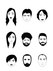 Facce simpatiche per realizzare cartoon. Volti schematizzati.