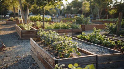 Obraz premium Garden plants growing in wooden box