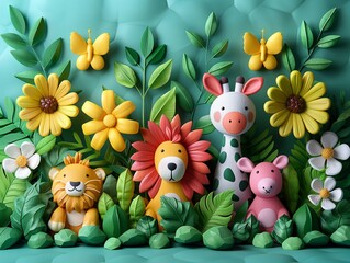 Naklejka premium Easter Bunny Surrounded by Colorful Eggs and Spring Decorations