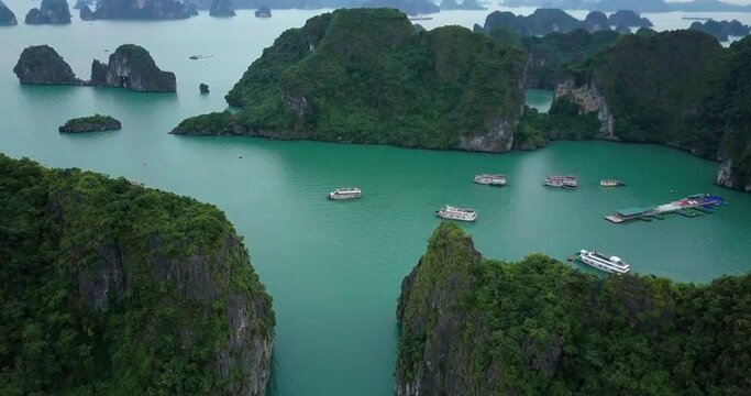 Vietnam travel destination. Tour tourism exploring. Beautiful landscape Halong Bay view from adove the Bo Hon Island. Halong Bay is the UNESCO World Heritage Site, beautiful natural, northern Vietnam