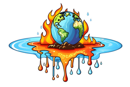Global Warming Melting and burning the Earth. Global catasrtophe concept illustration.