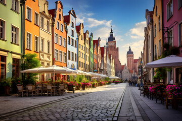 Stunning Capture of the Picturesque and Historical Gdansk Old Town with its Traditional Polish Architecture - obrazy, fototapety, plakaty