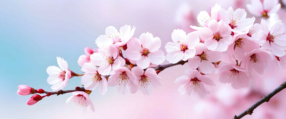 Pink japanese cherry blossoms branch in spring