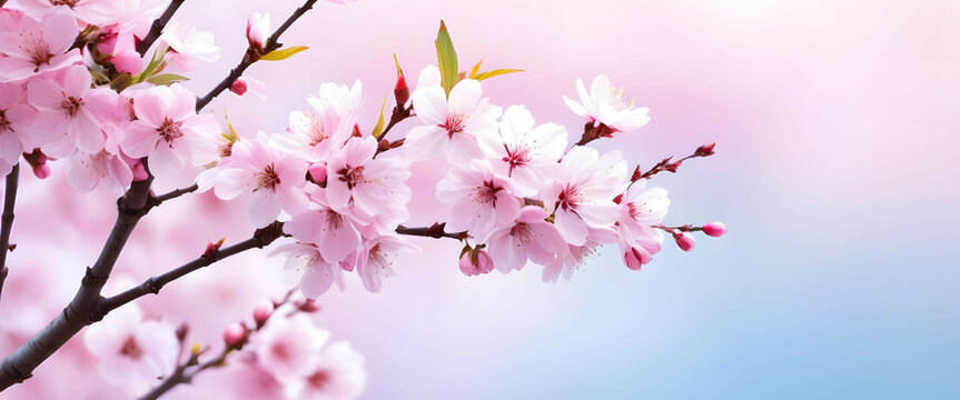 Pink japanese cherry blossoms in spring