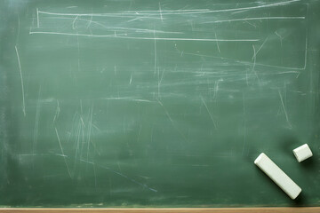 First-class, An empty green chalkboard with an eraser and white chalk, ready for Teacher's Day