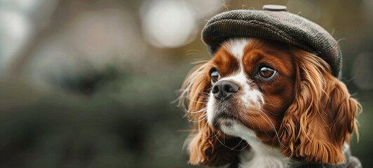 Naklejka premium Brown dog in a beret, generative AI