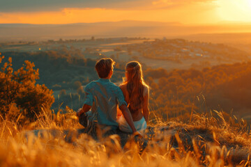 Happy of couple in vacation time showing lovely moment, young couple enjoying moment of holiday.