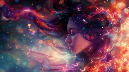 Masterpiece, splash over face full portrait, starlight gas atmosphere background