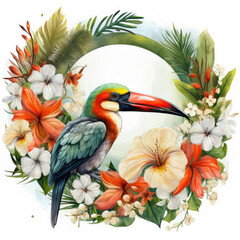 Obraz premium watercolor Tropical Summer Frame featuring pelican clipart, Generative Ai