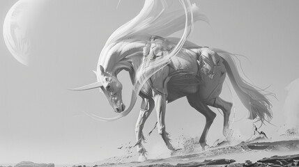 Centaur reimagined in a minimalist futuristic world blending ancient myth with sleek modern aesthetics
